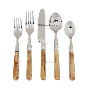 Silver Stainless Steel Mirror Polish Classic Design Flatware Set with Antick <b>Bone</b> <b>Handles</b> for Hotels Restaurants Wedding Rentals - Product Image 6