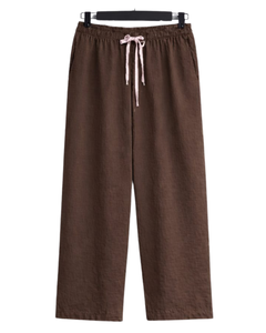 Women Pink Shirt And Brown Wide Leg <b>Pants</b> Two Piece Set Casual Cotton Linen Summer Outfit Custom OEM Clothing Manufacturer - Product Image 2