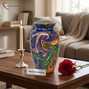Premium Colourful Swirl Marble Design Metal Cremation Urn Durable Decorative Funeral Memorial <b>Jars</b> for Keepsake Adult Ashes Urns - Product Image 2