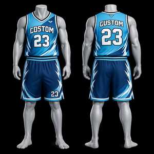 Uniforme de basket-ball personnalisé, ensemble maillot et short bleu clair et bleu foncé, vêtements de sport d'équipe professionnels respirants, personnalisés - Product Image 1