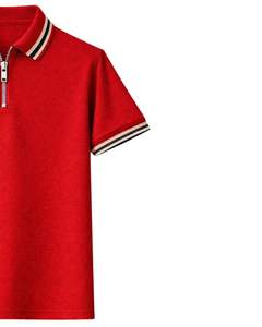 ผู้ผลิตเสื้อโปโลชายสีแดงแบบซิป ¼  คอริบ แขนสั้น สวมใส่สบาย รับผลิตตามสั่ง เสื้อผ้าฤดูร้อนสำหรับผู้ซื้อขายส่ง - Product Image 3