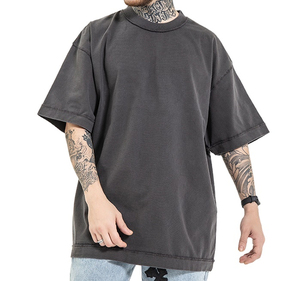 เสื้อยืดโอเวอร์ไซส์ทรงหลวมสไตล์วินเทจสำหรับผู้ชาย ผ้าฝ้าย 100% เสื้อยืดสตรีทแวร์ลำลองทรงหลวม ล้างสีแบบแอซิดวอช สีซีดแบบซันเฟด - Product Image 1