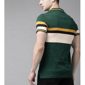 Polo de Manga Corta para Hombre, Diseño de Cuello con Bloques de Color, Rayas Tejidas, Casual, Verde, Amarillo, Negro, Blanco - Product Image 2