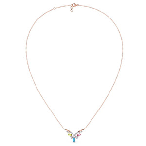Collar con Barra de Color en Forma de V y Diamantes, con Marco Geométrico en Oro Rosa y Diseño con Triple Acento de Piedras Brillantes - Product Image 1