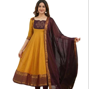 South Indian Style Most Beautiful Georgette Silk Embroidered Anarkali Style Kurti <b>Set</b> Women Girls Party Wear - Product Image 1