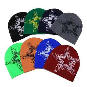 Design Your Own Beanie Hat <b>Winter</b> <b>Cap</b> Solid Color Casual Style 56-58CM Flock Print Star Pattern Outdoor Use Geometric Design - Product Image 1