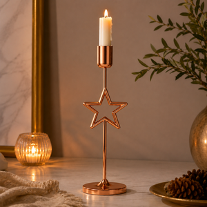 Candelabro de Metal con Diseño Exclusivo de Estrella de Cobre – Moderno Soporte Decorativo para Velas Cónicas, Centro de Mesa y Decoración del Hogar - Product Image 3