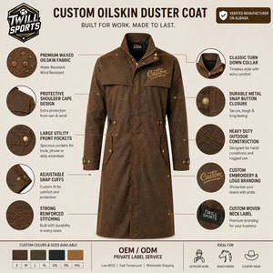 Custom Women Oilskin Long Duster Coat Waterproof Trench <b>Jacket</b> Outdoor Horse Riding <b>Western</b> Windproof Workwear Embroidered Logo - Product Image 6