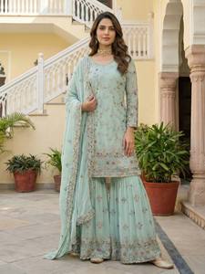 Traje Sharara Bordado de Diseño Indio para Bodas y Festivales, con Lentejuelas y Hilo Zari, Ropa de Fiesta para Mujer - Product Image 1
