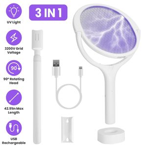 3 1 raqueta eléctrica Bug Zapper 90 grados giratorio interior exterior mano Mosquito Swatter telescópico extensión varita al aire libre - Product Image 2