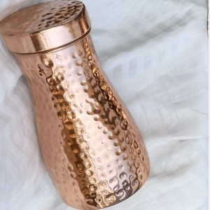 Handcrafted Copper Water <b>Bottle</b> <b>Flip</b> <b>Top</b> Lid Hammered Design Traditional Style Insulated Moisture-Proof Stackable Storage - Product Image 1