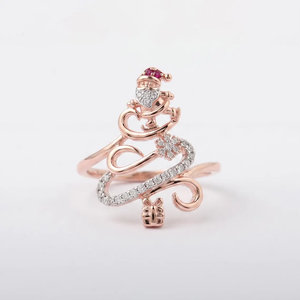 Bague en or massif 14 carats avec diamant de laboratoire, motif Père Noël et sapin de Noël, et breloque cadeau flocon de neige en strass et diamant, bijou de mode pour cadeau de fêtes - Product Image 2