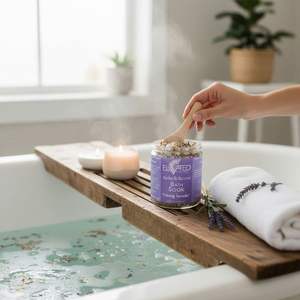 Cristaux de sel de bain exfoliants Calm Haven à la lavande botanique et au sel de l'Himalaya, écologiques, pour le soulagement du stress, avec huile parfumée, en sachet refermable - Product Image 5