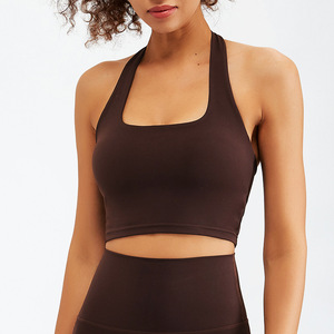 Women Halter High <b>Support</b> Plaid Sports Bra Backless Workout <b>Crop</b> <b>Top</b> Breathable Quick Dry Four Way Stretch Front for Yoga Gym - Product Image 5