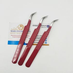 Pince à épiler pour extensions de cils en acier inoxydable courbé, couleur rouge, logo personnalisé - Product Image 3