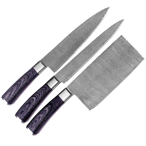 Damascus Steel Chef Knife Set with Leather Cover Complete <b>Kitchen</b> Knife Collection for Restaurant Use and Home Cooking Needs - Product Image 4