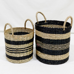 High Quality <b>Seagrass</b> Round Wicker <b>Storage</b> <b>Baskets</b> With Handle, Handmade Gift Boxes for Home & Kitchen Use - Product Image 2