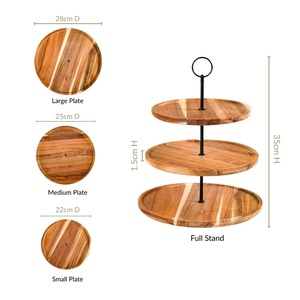 Support à cupcakes en bois d'acacia à 3 niveaux, support de présentation de desserts fait à la main pour boulangerie, maison et événements, support à gâteau en bois d'acacia écologique - Product Image 3