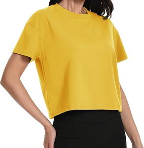 Sexy Women Yellow Color Workout <b>Crop</b> <b>Top</b> Short Sleeve Knitted T-Shirt Gym Wear T-shirt - Product Image 3