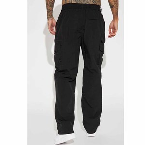 <b>Men</b> Black Cargo Pants <b>Elastic</b> Waist Multiple Pockets Casual Style Midweight Polyester <b>Trousers</b> Autumn Wear - Product Image 3