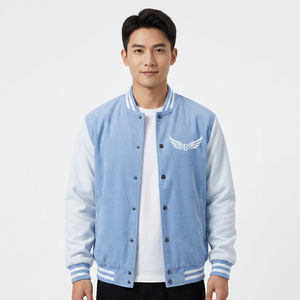 Veste universitaire bleu clair pour homme, décontractée, avec logo brodé ailes, coupe classique, col rabattable, mélange polyester-coton - Product Image 4