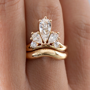 14K Real <b>Gold</b> Pear Cut Lab Grown Diamond Royal Crown Engagement <b>Ring</b> with Curved Wedding Band Chunky <b>Gold</b> Band Bridal <b>Ring</b> <b>Set</b> - Product Image 3