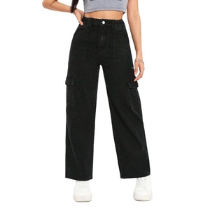 Pantalones Vaqueros Cargo de Mezclilla Negros de Estilo Retro Moderno, de Cintura Alta, Corte Holgado, con 6 Bolsillos, Transpirables, de Moda Vintage, Tallas 26-40 - Product Image 1