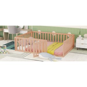 Struttura Letto a Dondolo in Legno Naturale a Grandezza Naturale con Recinzione per Letti per Bambini (Vecchio SKU WF289662AAM) - Product Image 4