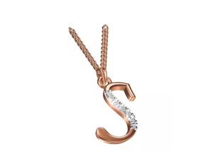 Collar con Colgante de Letra S Chapado en Oro Rosa con Circonitas Cúbicas Engastadas, Cadena Clásica Trenzada Estilo Singapur, Joyería Unisex - Product Image 1