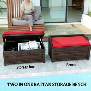 Sgabello Contenitore Rosso da Esterno con Piattaforma, Seduta Mobile Comoda per Uso Interno/Esterno - Product Image 2