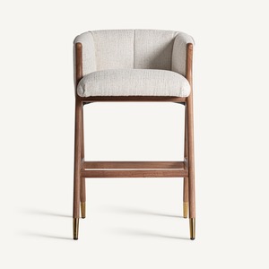 Luxury Teak Wood Upholstered Bar Chair Modern Counter <b>Stool</b> with Curved Backrest for Cafe Restaurant Island Hotel Furniture - Product Image 2