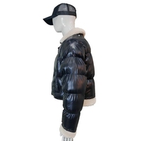 Blouson d'hiver matelassé brillant unisexe personnalisé avec logo, col et poignets en sherpa, veste bomber courte chaude, vente en gros