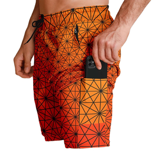 Shorts de bain pour homme à séchage rapide, imprimé géométrique orange, avec poches et cordon de serrage à la taille, style décontracté - Product Image 4