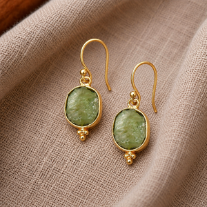 <b>Peridot</b> Raw Gemstone <b>Earrings</b> – Handmade Hook Drop <b>Earrings</b>, <b>Gold</b> Plated August Birthstone Fashion <b>Earrings</b> Jewelry - Product Image 1