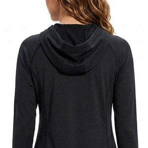 Sudadera con Capucha Negra de Manga Larga para Mujer, Color Sólido, Secado Rápido, Poliéster, para Adultos - Product Image 5