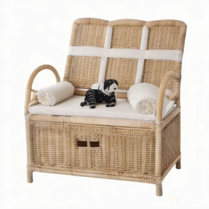 Banc de rangement pliable en rotin naturel pour enfants, organisateur de jouets, siège de canapé en osier pour enfants avec coussin, meubles de chambre d'enfant tissés à la main RT17 - Product Image 1