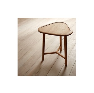 Triangular Wooden Side <b>Table</b> with Spill Guard Tray <b>Top</b> 3 Legged Rounded Triangle End <b>Table</b> Mid Century Modern <b>Solid</b> <b>Wood</b> Accent - Product Image 1