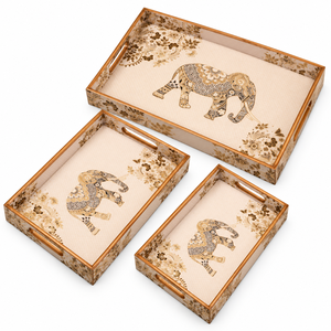 Ensemble de plateaux de service en bois à imprimé animal moderne, motif éléphant |   Plateau artisanal multifonctionnel pour la maison, l'hôtel, Diwali et les mariages - Product Image 3