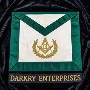 Custom Handmade Masonic White Leather Apron <b>Green</b> <b>Silk</b> Border Gold Bullion Wire Embroidery Square Compass Wreath Master Regalia - Product Image 1