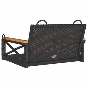 Banc à bascule en bois d'acacia massif avec structure en acier thermolaqué et rotin PE noir pour usage extérieur - Product Image 6