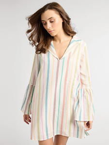 Robe courte en coton à imprimé floral pour femmes, style bohème, col en V, avec franges, manches longues, coupe ample, robe de plage pour les vacances - Product Image 4