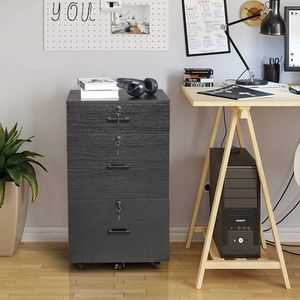 Black Wood Grain Density Board 1 Small Drawer and 2 Large Drawers Wooden Legal Letter Filing Cabinet - Product Image 1