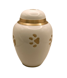 Elegante Urna Funeraria de Cerámica Blanca para Mascotas con Huellas de Patas – Jarra Decorativa para Cenizas con Banda Dorada y Tapa Segura para Recuerdo - Product Image 6