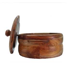 Bol à fondue rond en bois massif naturel avec couvercle, récipient isotherme artisanal pour garder les aliments au chaud, pour la table à manger - Product Image 5
