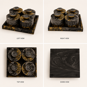 Handcrafted Vintage Epoxy Resin Storage Jar <b>Set</b> with Cover & Tray Black Gold Lidded Dry Fruit Containers for Home Hotel Gifting - Product Image 3