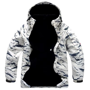 Chaqueta Impermeable Unisex para Esquí y Snowboard, Color Blanco Gris Carbón, Estampado de Rayas de Tigre, Forro Polar, Capucha, Abrigo de Invierno, Logotipo Personalizado - Product Image 6
