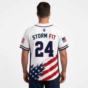 Maillot de baseball personnalisé pour homme, manches courtes, imprimé drapeau américain sublimé, séchage rapide, coupe athlétique, maillot adulte - Product Image 4