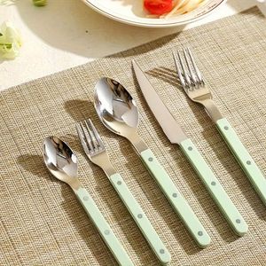 Ensemble de couverts en acier inoxydable poli miroir moderne avec manche vert menthe, compatible lave-vaisselle, pour usage professionnel - Product Image 1