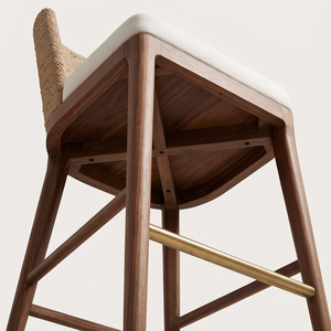 Chaise de bar moderne en rotin rembourrée avec pieds en bois, style côtier, mobilier pour la maison - Product Image 5
