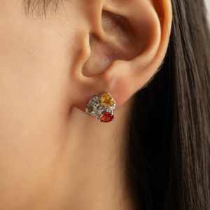 Beautiful Classic Three Stone Oval Multi Sapphire Gemstone 925 Sterling <b>Silver</b> <b>Stud</b> Earring For Women Fine Birthday Gift Jewelry - Product Image 2